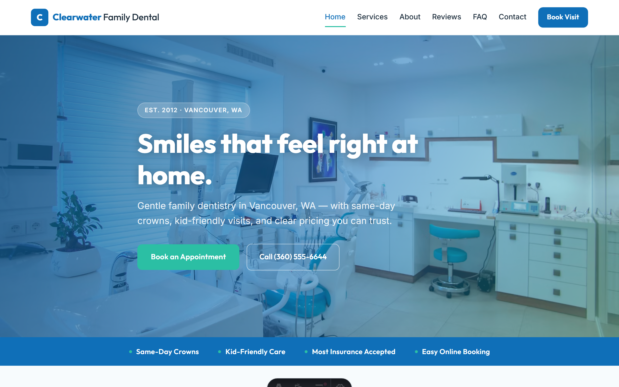 Clearwater Family Dental homepage preview