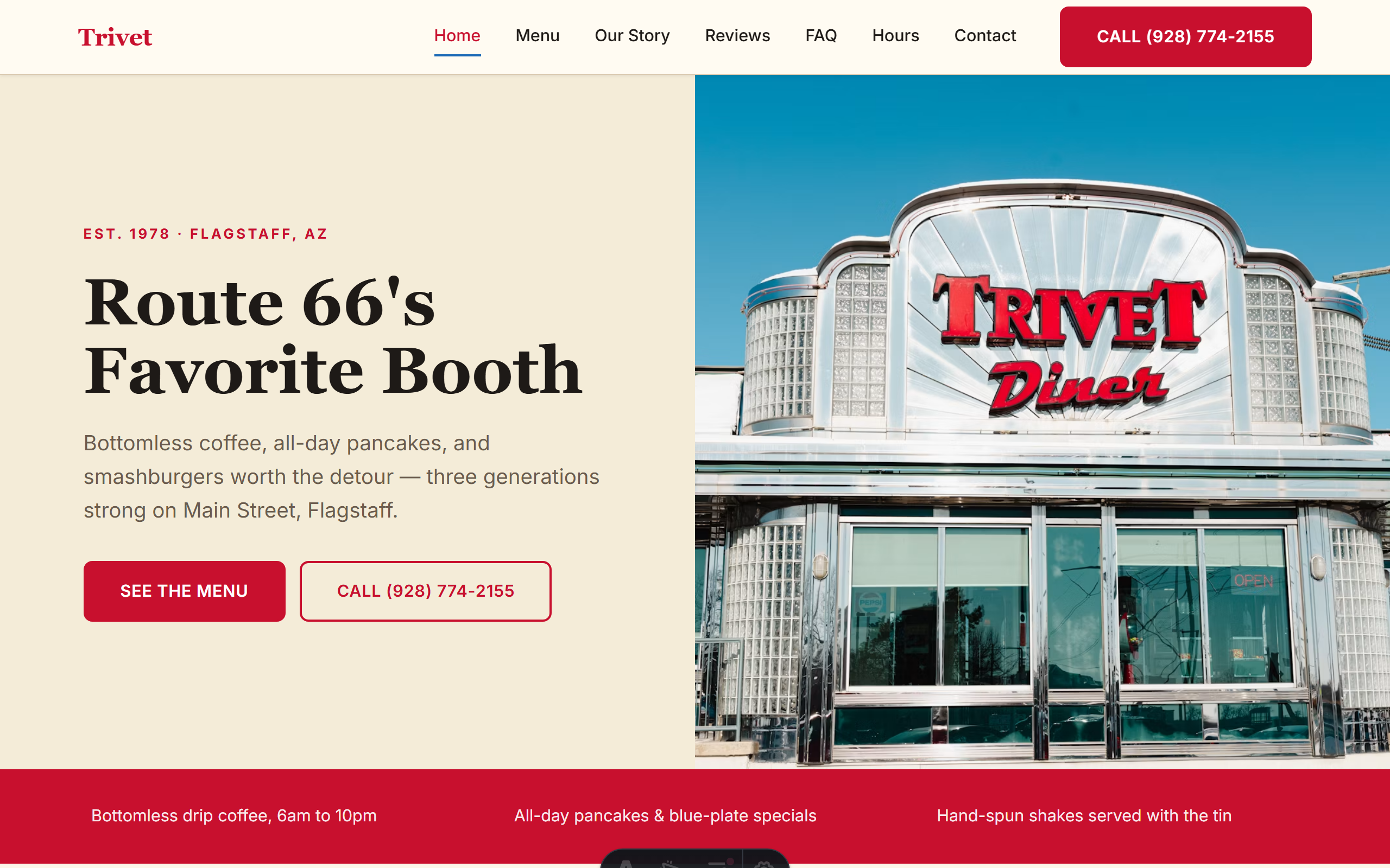Trivet Diner homepage preview